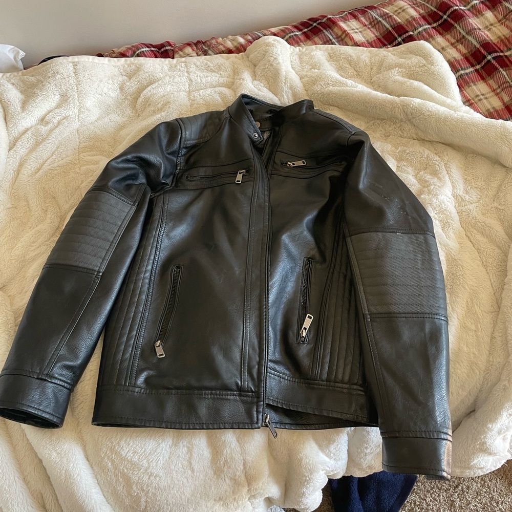 Bleu Grandeur Leather Biker Jacket